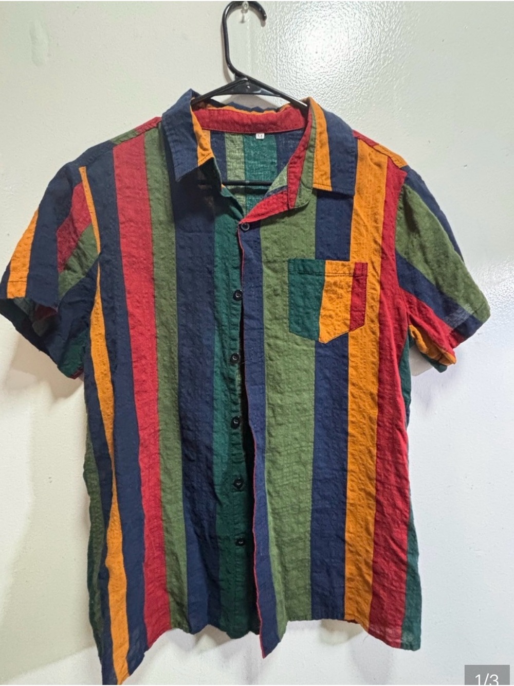 Men's Short Sleeve Button-Up Camp Shirt in Multicolor Stripe